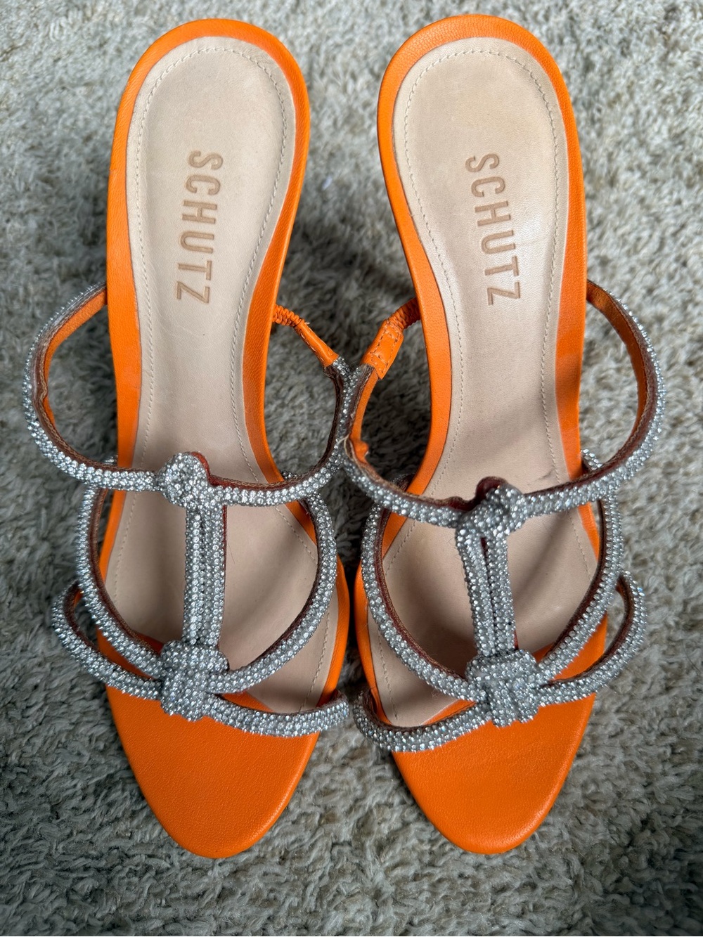SCHUTZ Orange Crystal-Strap Heeled Slides